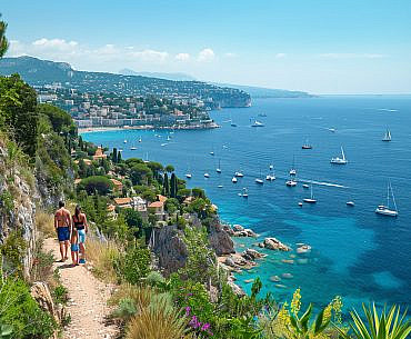 Enjoying panoramic views of the French Riviera from a coastal trail near Monaco, the perfect start to French Riviera holidays.