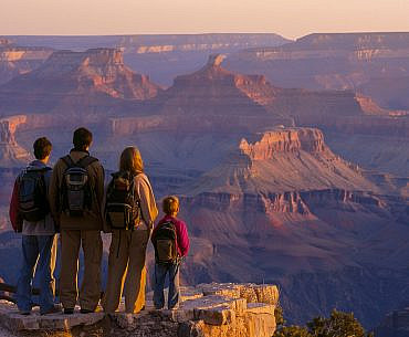 Sunrise at Mather Point, Grand Canyon National Park (South Rim), a classic Multigenerational Travel moment where panoramic views and easy rim trails welcome every age.