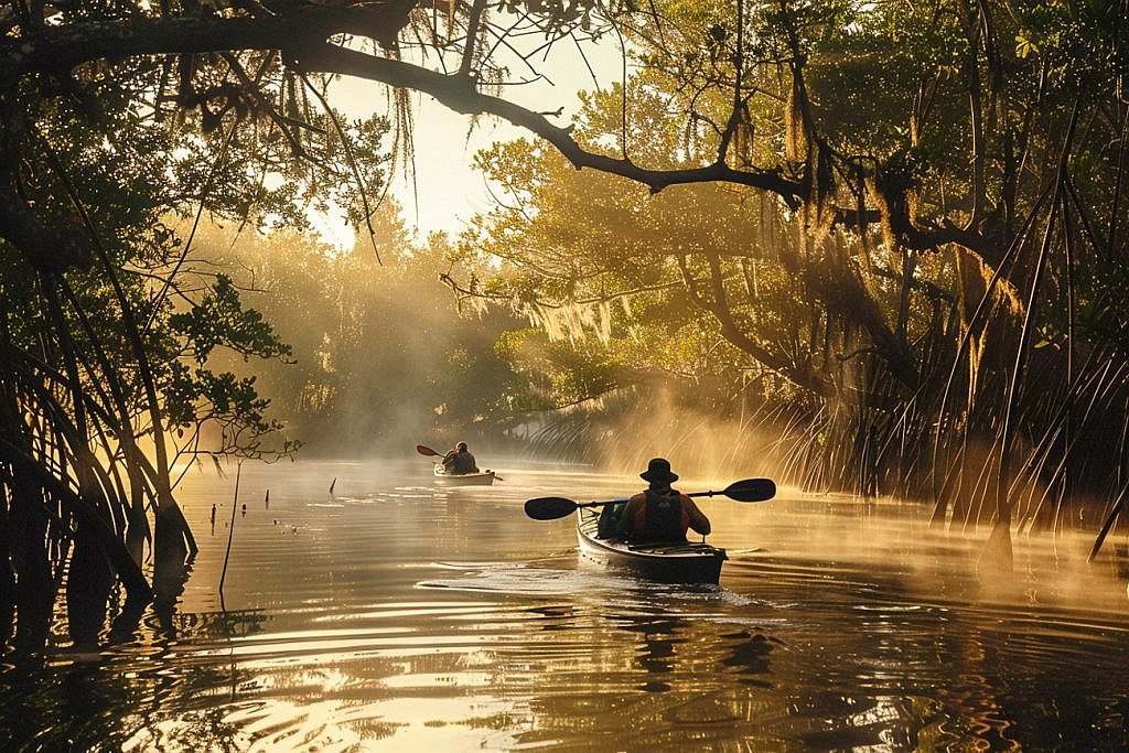 Exploring the Everglades with kids begins in Everglades City, where calm mangrove waterways create an ideal setting for family paddling adventures.