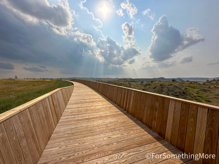 Walking path through the Theodore Roosevelt Presidential Library grounds in the North Dakota Badlands.