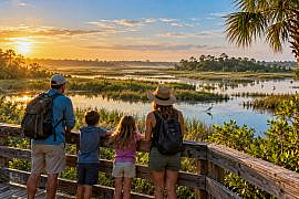 Alt text: Family exploring Florida wetlands during a Florida wildlife with kids outdoor adventure