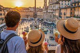 Family enjoying gelato during a food-focused trip in Italy.
